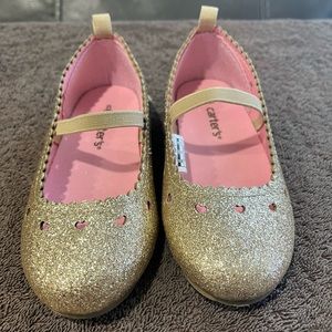 Girls size 8 Carter’s gold glitter slip on’s